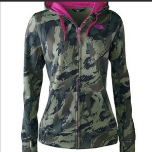 The North Face Camo Zip Up Hoodie With Thumb Holes